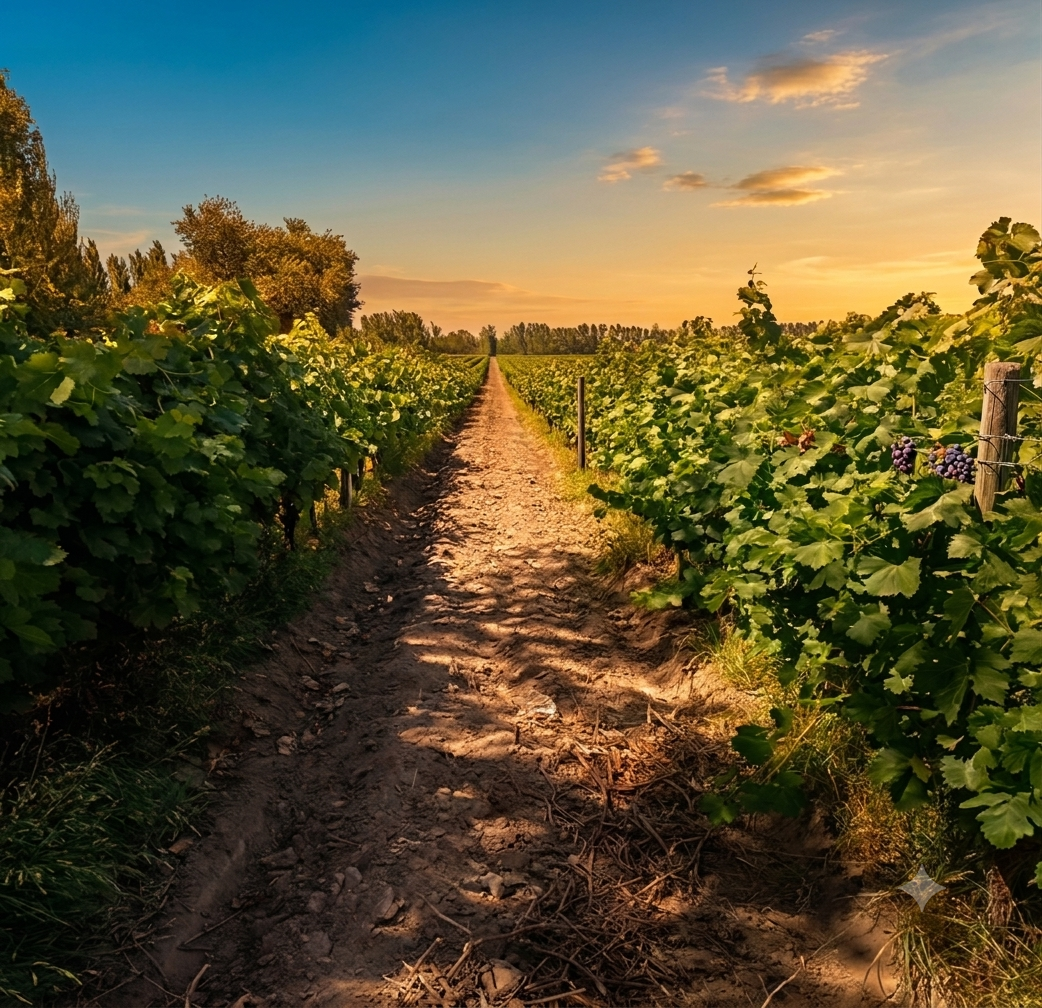 Viñedos de Familia Navarro al atardecer en Mendoza